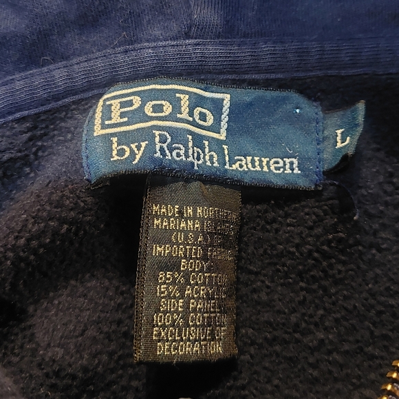 Polo Ralph Lauren Vintage Hoodie Big Lion Crest #4 Patch Large Blue - Picture 6 of 7